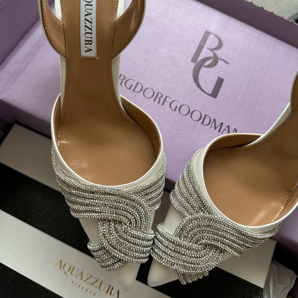 Aquazzura Gatsby Sling Satin 75 size US 7.5 in white heels pumps shoes fancy